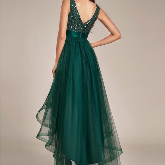 Ever-Pretty Green Sequin Maxi Dress High-Low Vneck Vback US Size 14 prom formal - Picture 3 of 8